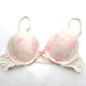 Victoria’s Secret Pink White Floral Dream Angel Push Up 32B Cream Cottage
